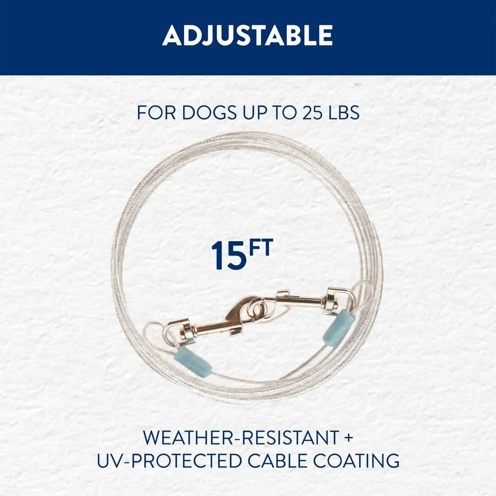 Top Paw 15' Reflective Dog Tie Out Silver Small Adjustable For 25lbs Outdoor NWT